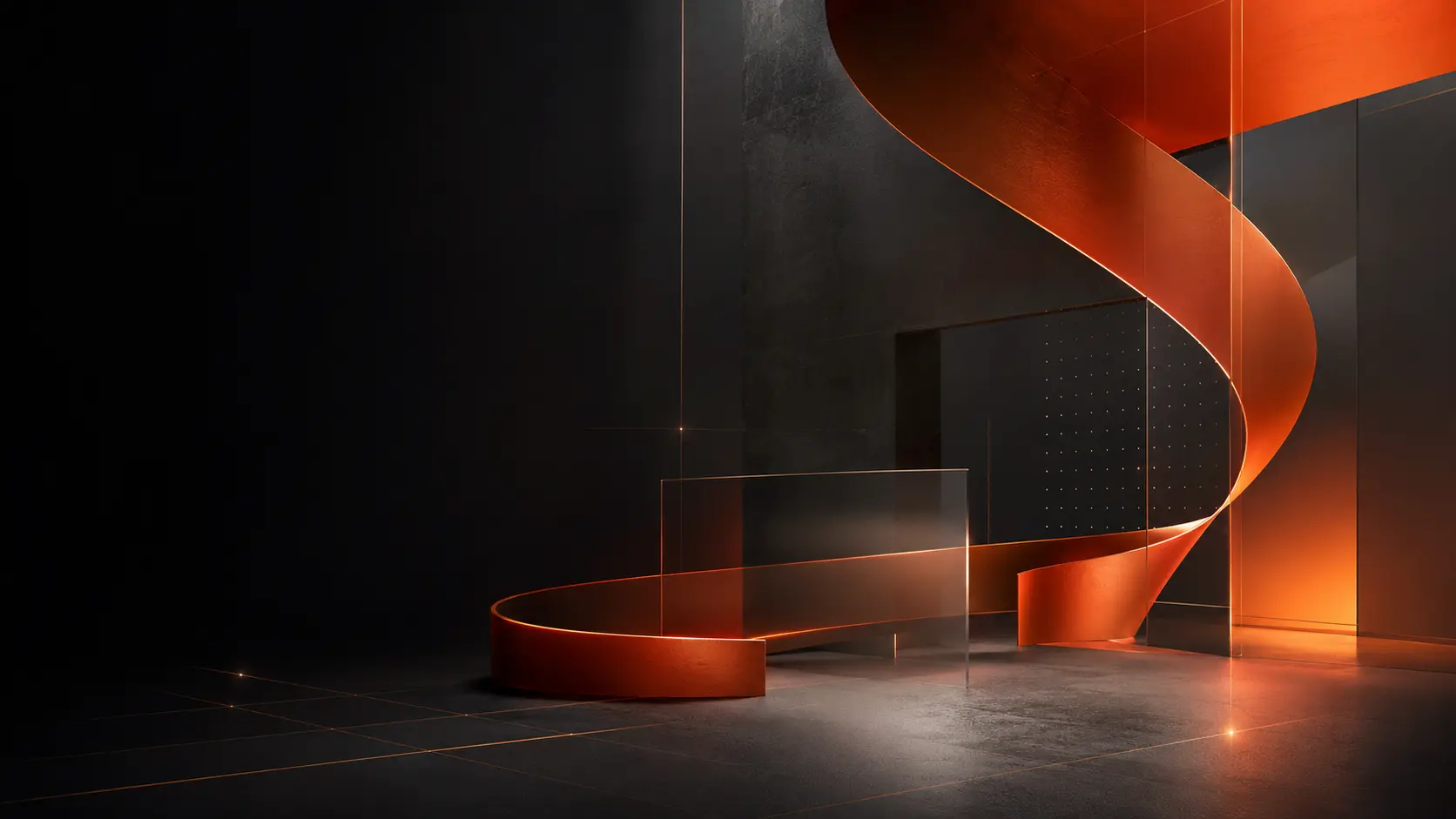 Composición abstracta en negro y naranja que representa innovación y transformación empresarial